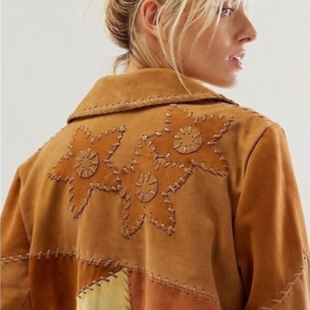 Free People Flowers On The Wall Multicolor Leather/Suede Jacket - Picture 4 of 8
